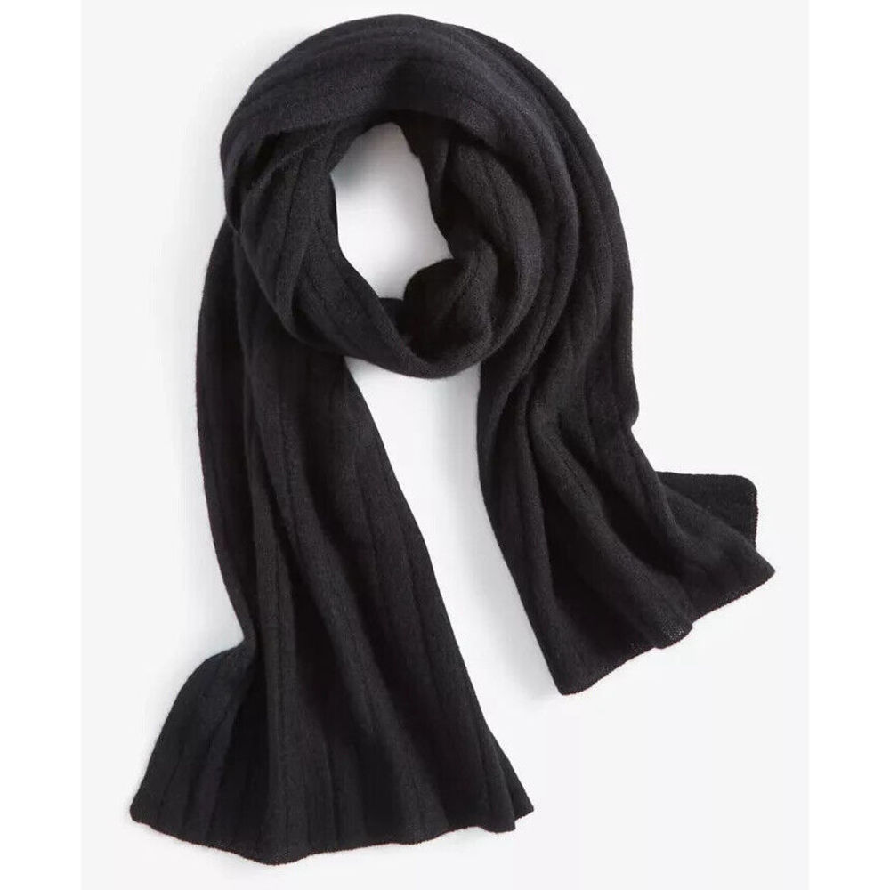 Charter Club Ribbed 100% Cashmere Scarf Classic Black One Size - Picture 4 of 4